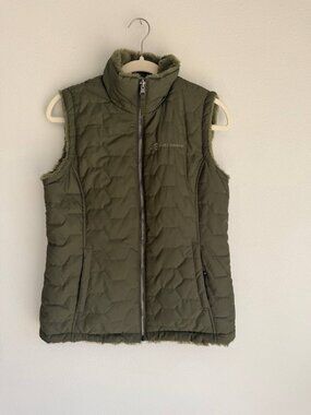 Free Country Women’s Reversible Puffer Vest Olive Green Fleece Lined Size S